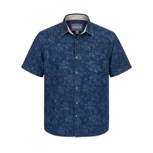 32 Bar Blues Mens XXL Blue Floral Leaf Print Cotton Short Sleeve Button Up Shirt